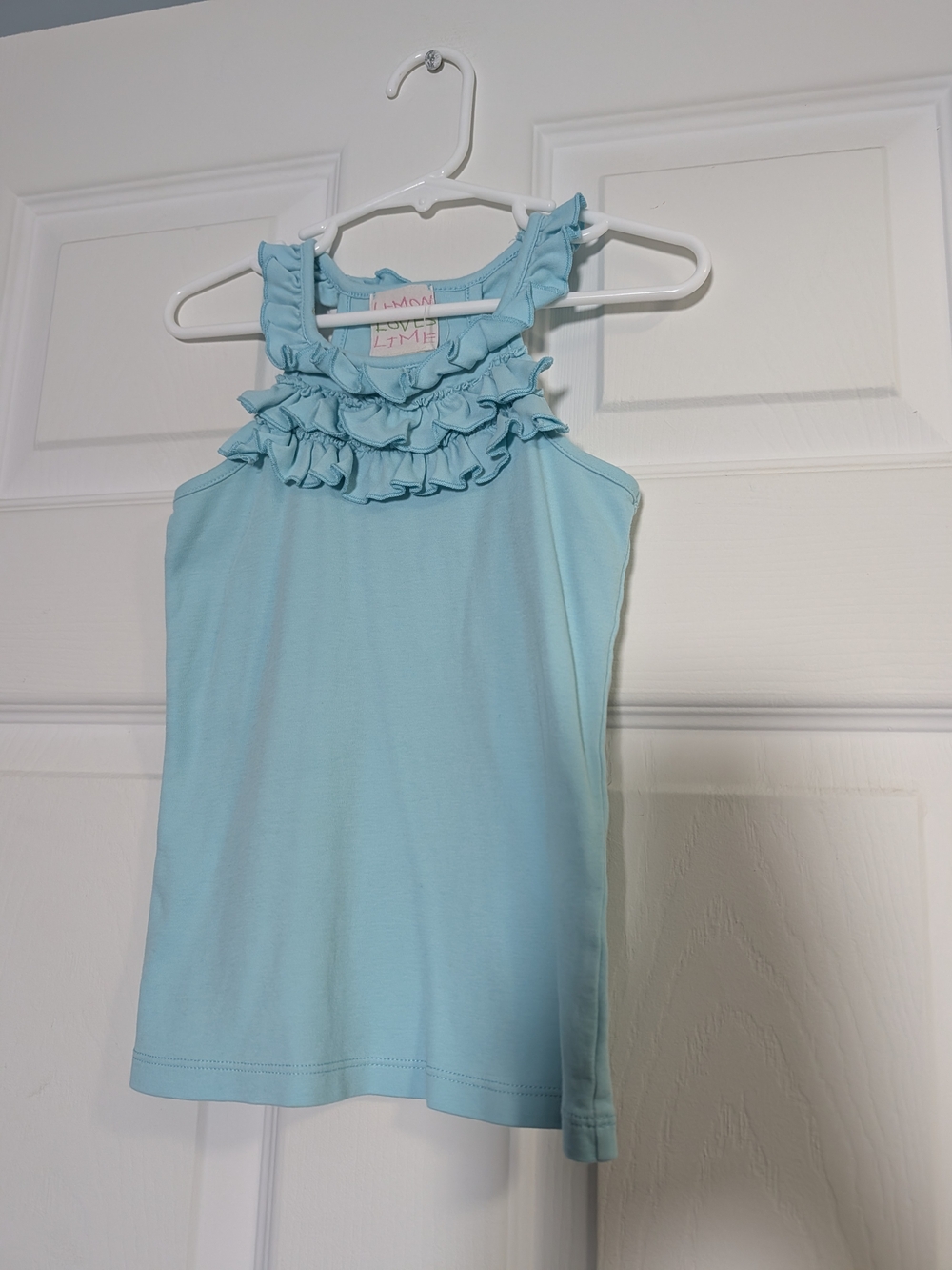 Limón Loves Lime Light Blue Ruffle Tank Top - Kids Size 6Y